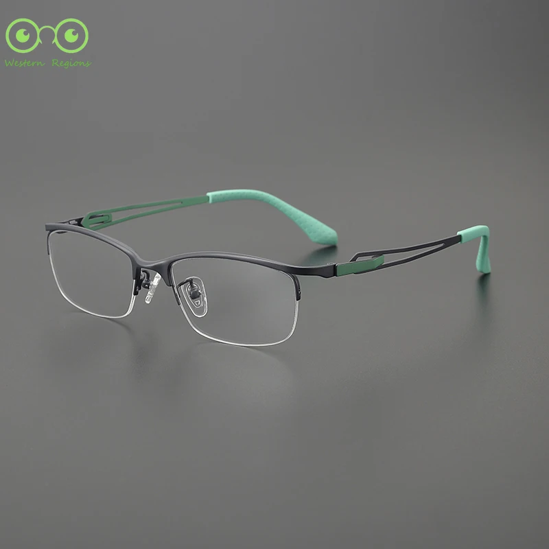 إطار نظارات جديد بنصف إطار للسفر في الهواء الطلق للرجال والنساء، إطار تيتانيوم أدبي متعدد الاستخدامات مع ضوء أزرق