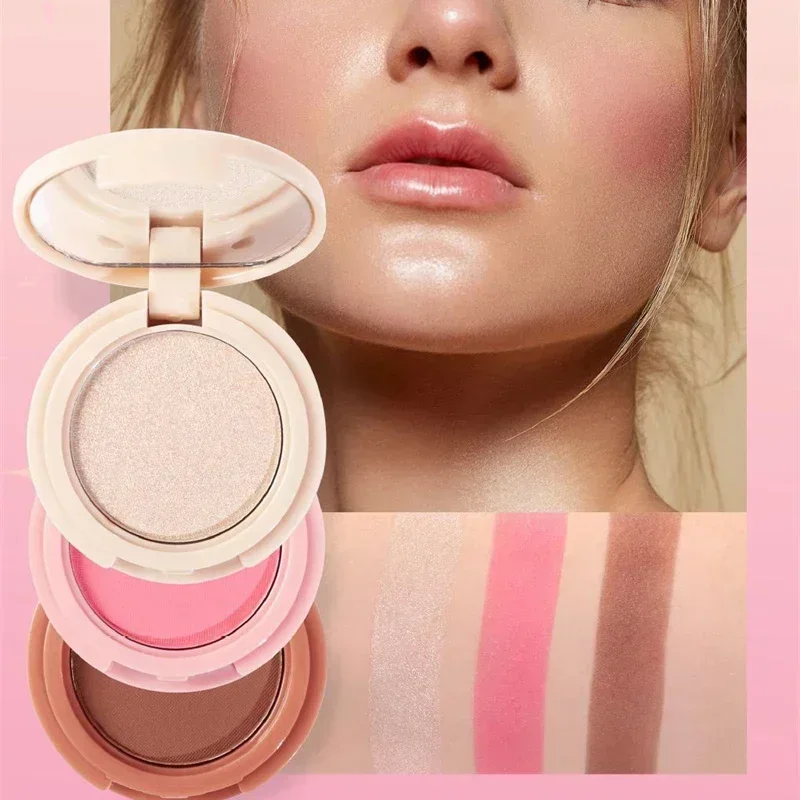 All-in-One Beginner's Face Shimmer Kit: Easy 3-in-1 Highlighter, Contour Powder & Blush Palette