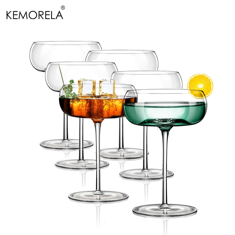 6Pcs Coupe Cocktail Glass Hand-Blown Crystal Martini Glasses Unique Art Deco Cocktail Glasses For Pisco Sour Martini Champagne