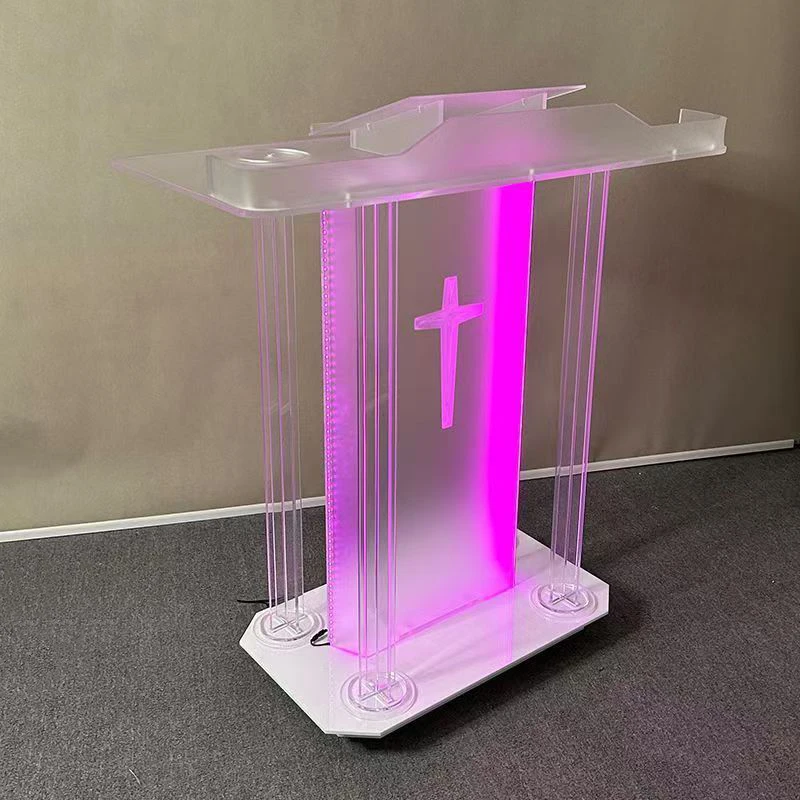 

xg-Custom Modern Style Acrylic Podium Desk with Light for School Supermarket Hotel Church Home Bar-Foldable & Multi-Functional@