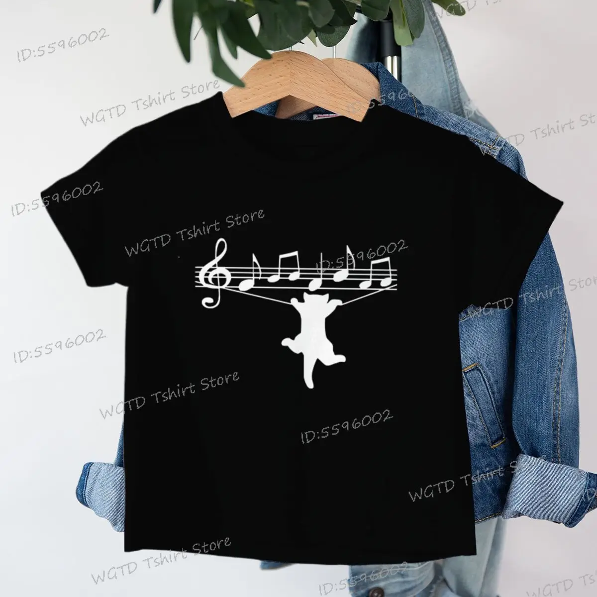 Luminous Cat Music Note Graphic Clothes Child Girl Boy Y2k Harajuku Animal  Cotton T-shirt Funny Graphic Cat Lover Streetwear