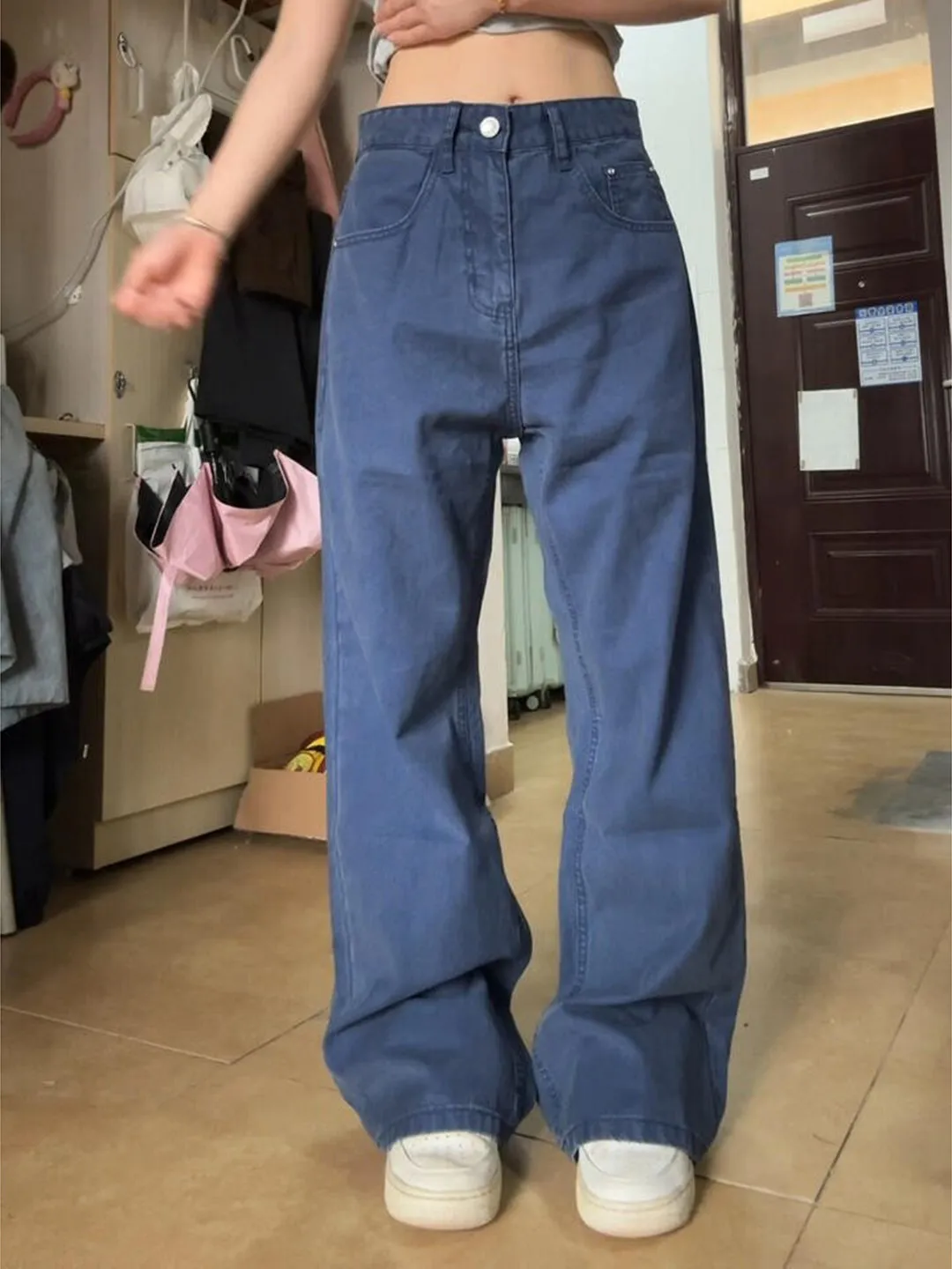 American Retro Blue Workwear Jeans Trendy West Coast Vibe Loose Straight Leg Pants Slimming Effect High Street Style