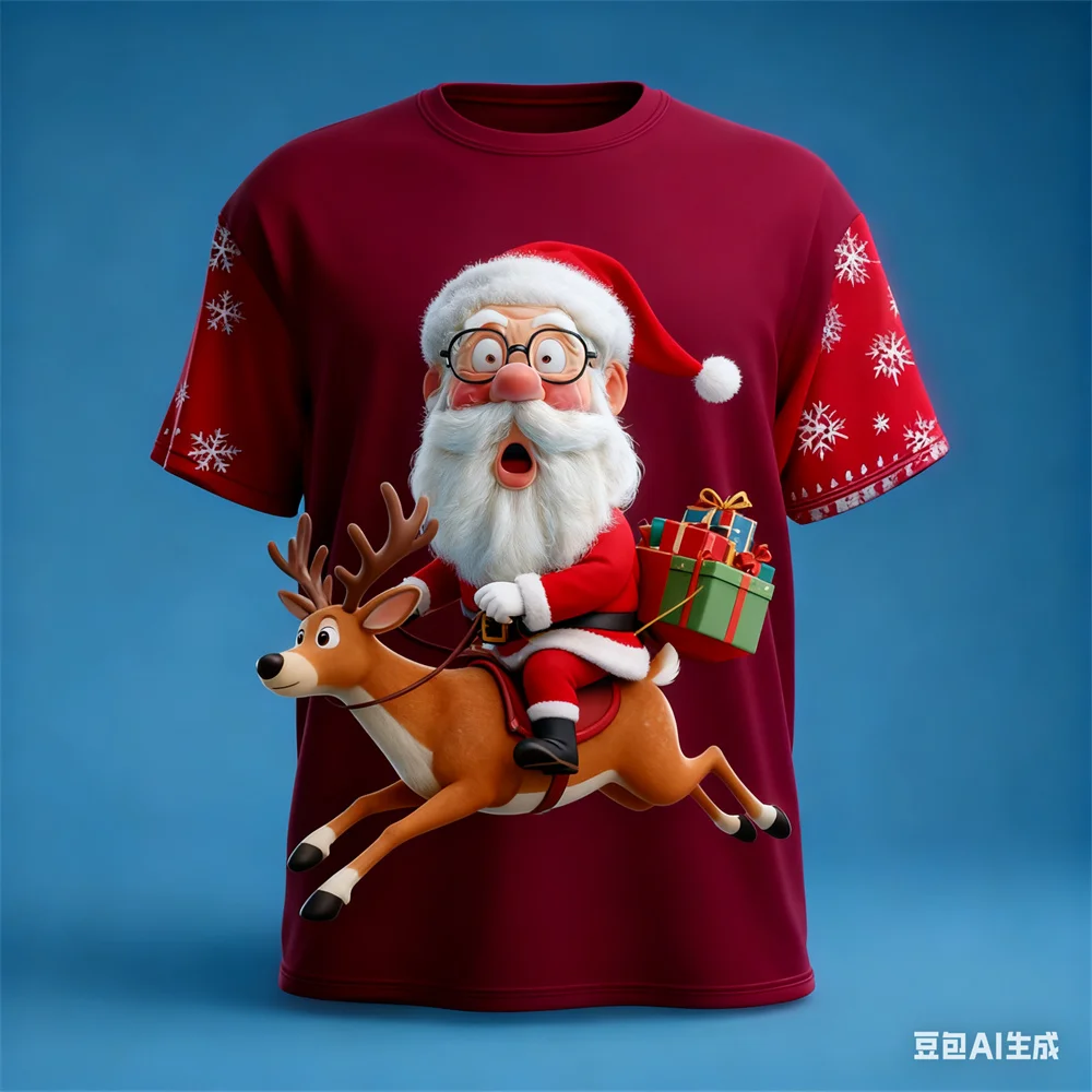 عيد الميلاد تي شيرت رجالي سانتا كلوز ثلاثية الأبعاد نمط طباعة الرجال والنساء الجولة الرقبة تي شيرت عيد الميلاد الجرافيك تي شيرت الرجال الملابس