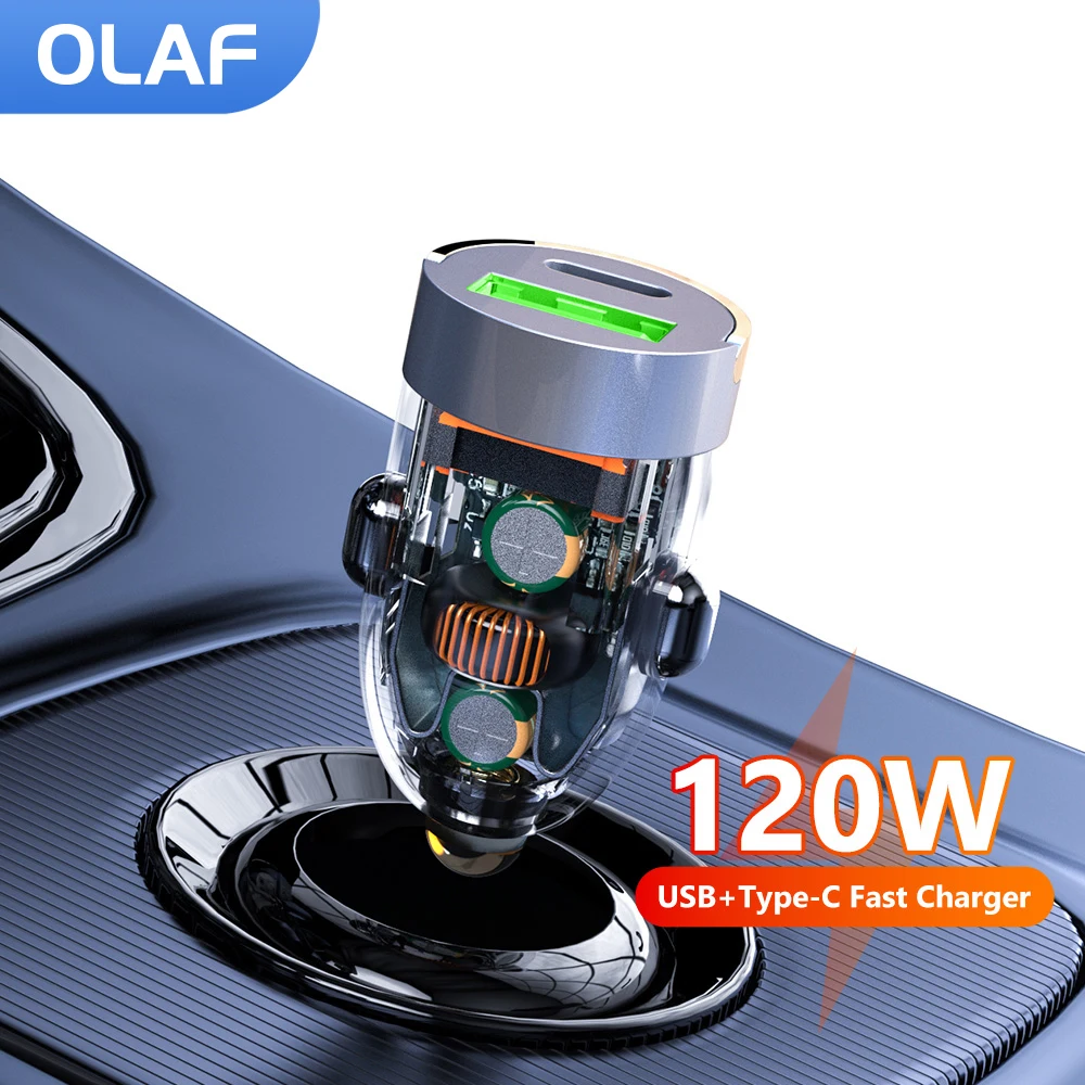 

Olaf Mini 120W PD QC Pull Ring Fast Charging Type C Car Charger USB C Car Phone Charger Adapter For iPhone Xiaomi Samsung Huawei