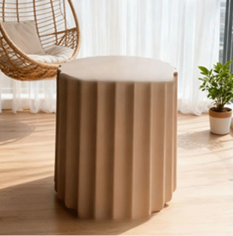 Warm brown pleated micro-cement side table wabi sand wind concrete living room small coffee table household