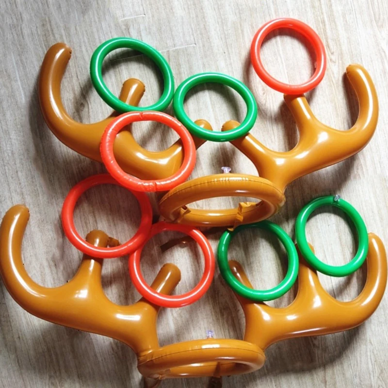 1set Inflatable Reindeer Antler Ring Toss Game for Christmas Party Supplies Christmas Reindeer Xmas Target Game Small Gift ﻿