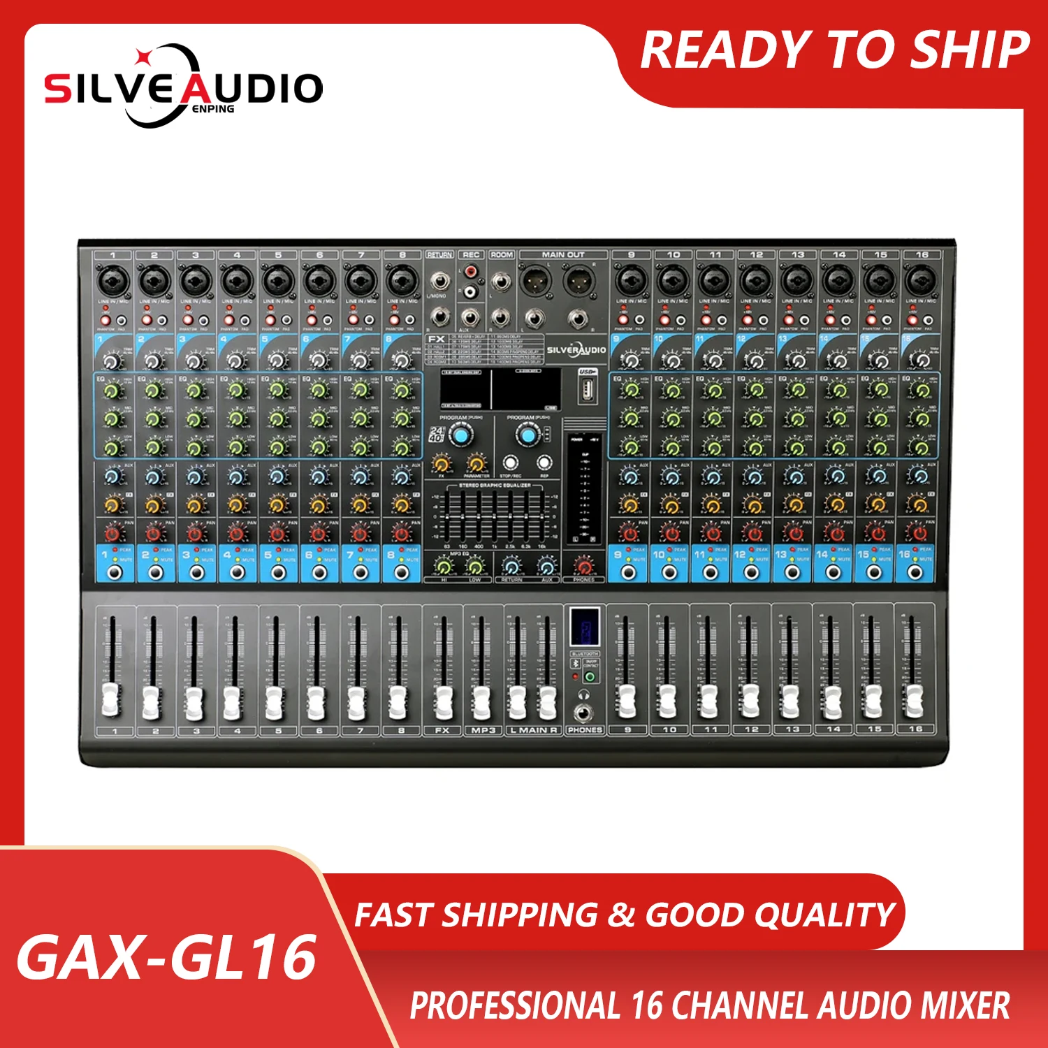 

GAX-GL16 16 Channel Mixer USB Stage Karaoke Conference Wedding Effects Processor Mixing Console with 48V Phantom Power For DJ