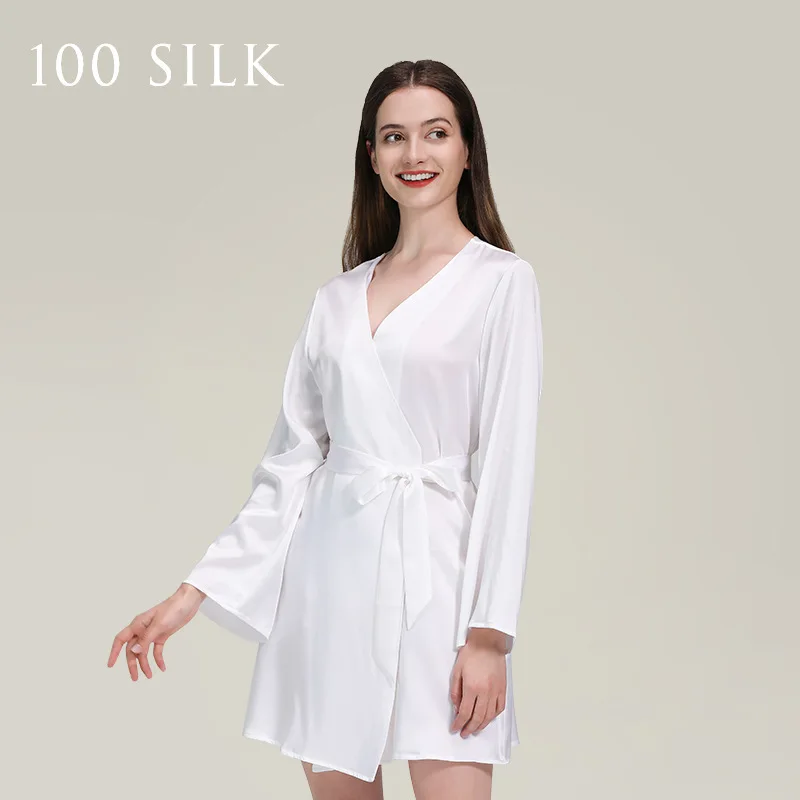 Light Luxury Women's Silk Nightgown Bathrobe 100% Mulberry Silk Summer Collection Elegant Waist Design Robe Elegant XL Size Cozy