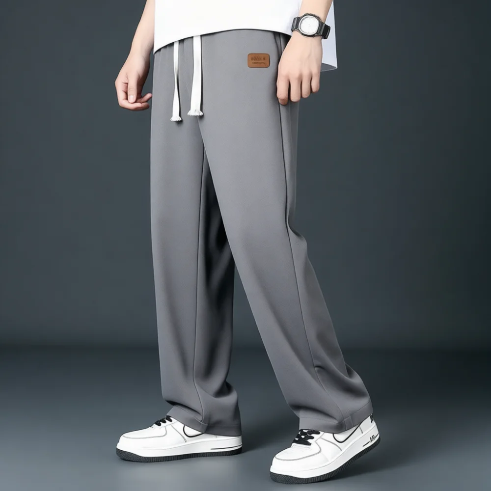 Mens Ice Silk Straight Trousers Summer Thin Casual Pants Quick Dry Breathable Loose Fit Comfortable Wide Leg Sport Bottoms