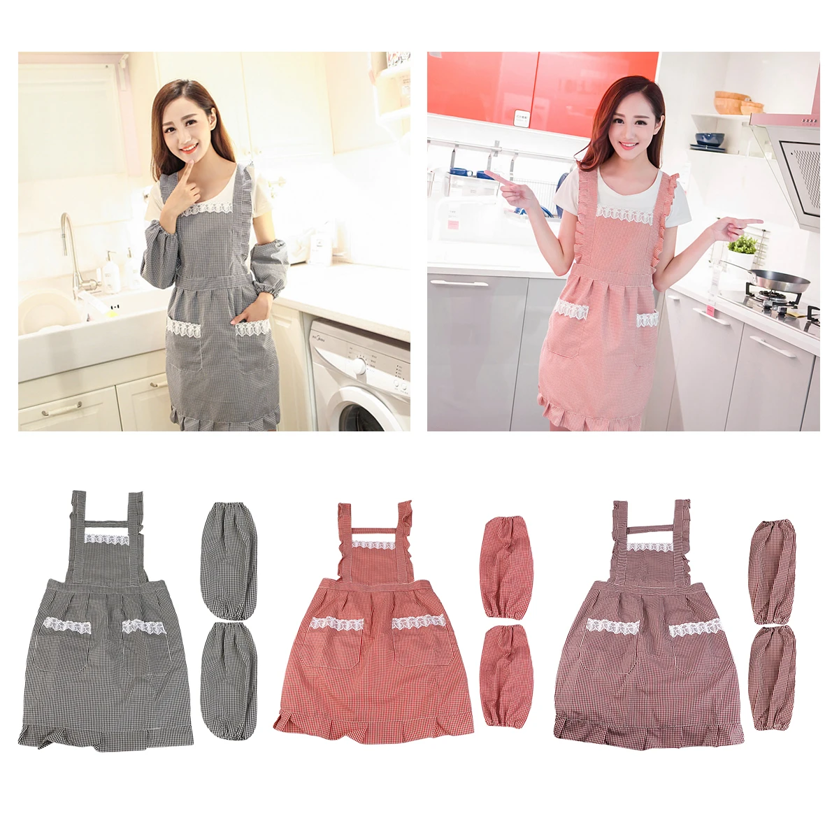 

1 Set Stylish Waterproof Apron for Cooking Oversleeve Apron Long Length for Kitchen BBQ and Arts (1 Apron, 1 Pair Sleeve)