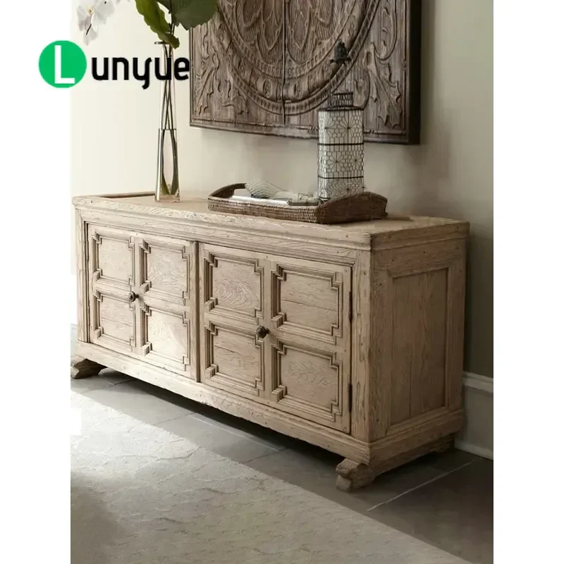 American Country Style Solid Wood TV Cabinet French Retro Log Porch Storage Japanese Sideboard for Living Room Home Decor