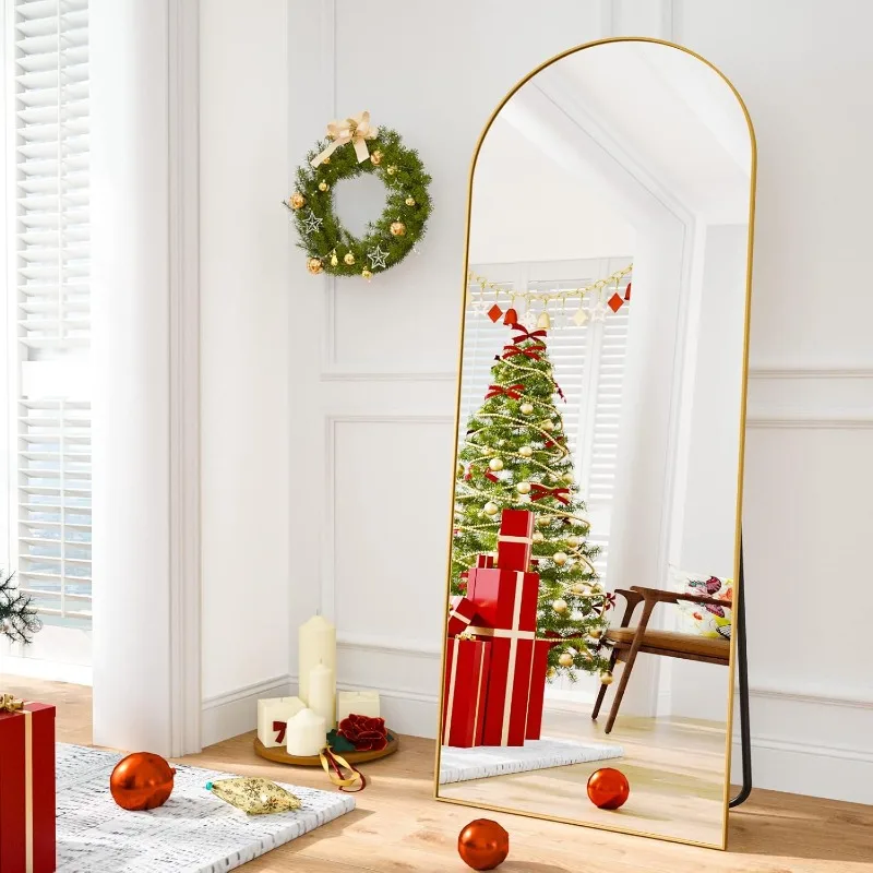 

64"x21" Arched Full Length Mirror Free Standing Leaning Hanging Mounted Mirror Aluminum Frame Modern Simple Home Deco