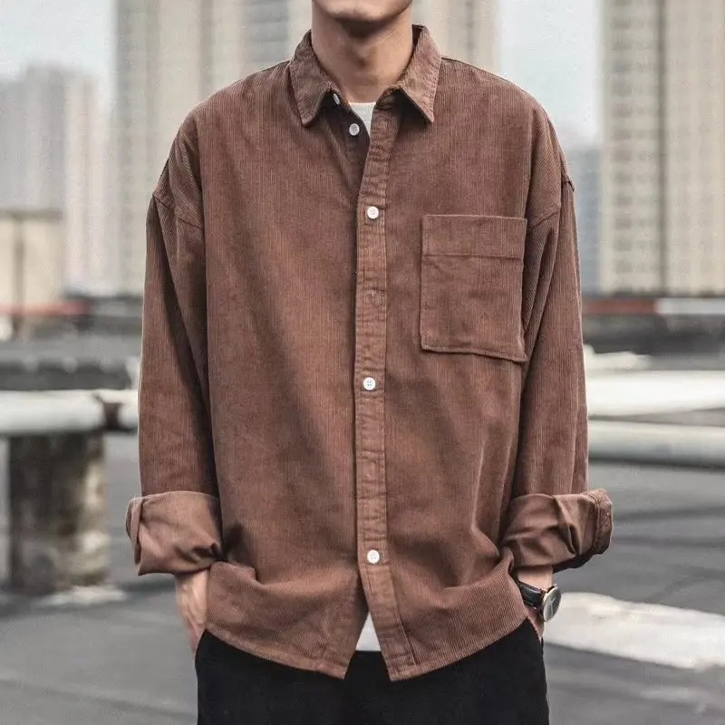 

Spring and Autumn Fashion Versatile Retro Long Sleeve Shirt Men's Japanese Casual Loose Fitting Corduroy Shirt