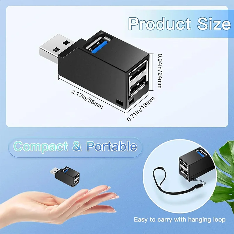 USB3.0 Hub 3 Port Mini Portable High Speed Data Transfer - Plug and Play for Connecting Mobile Hard Disk, Mouse and More Devices