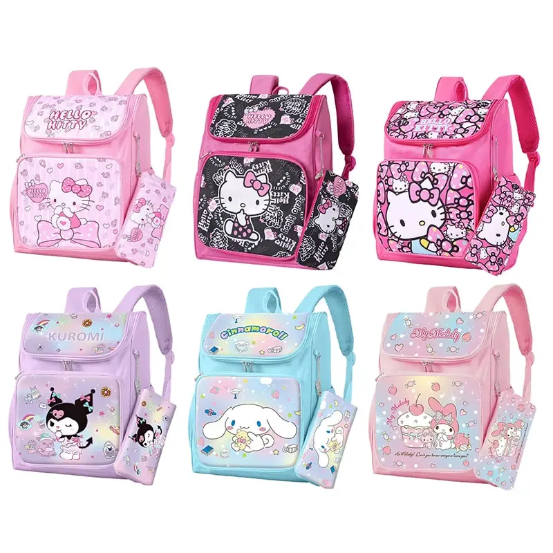 2pcs/Set Sanrios Hello Kitty School Bag Kuromi My Melody Series Storage Cartoon Student Backpack With Pencil Case Campus Handbag