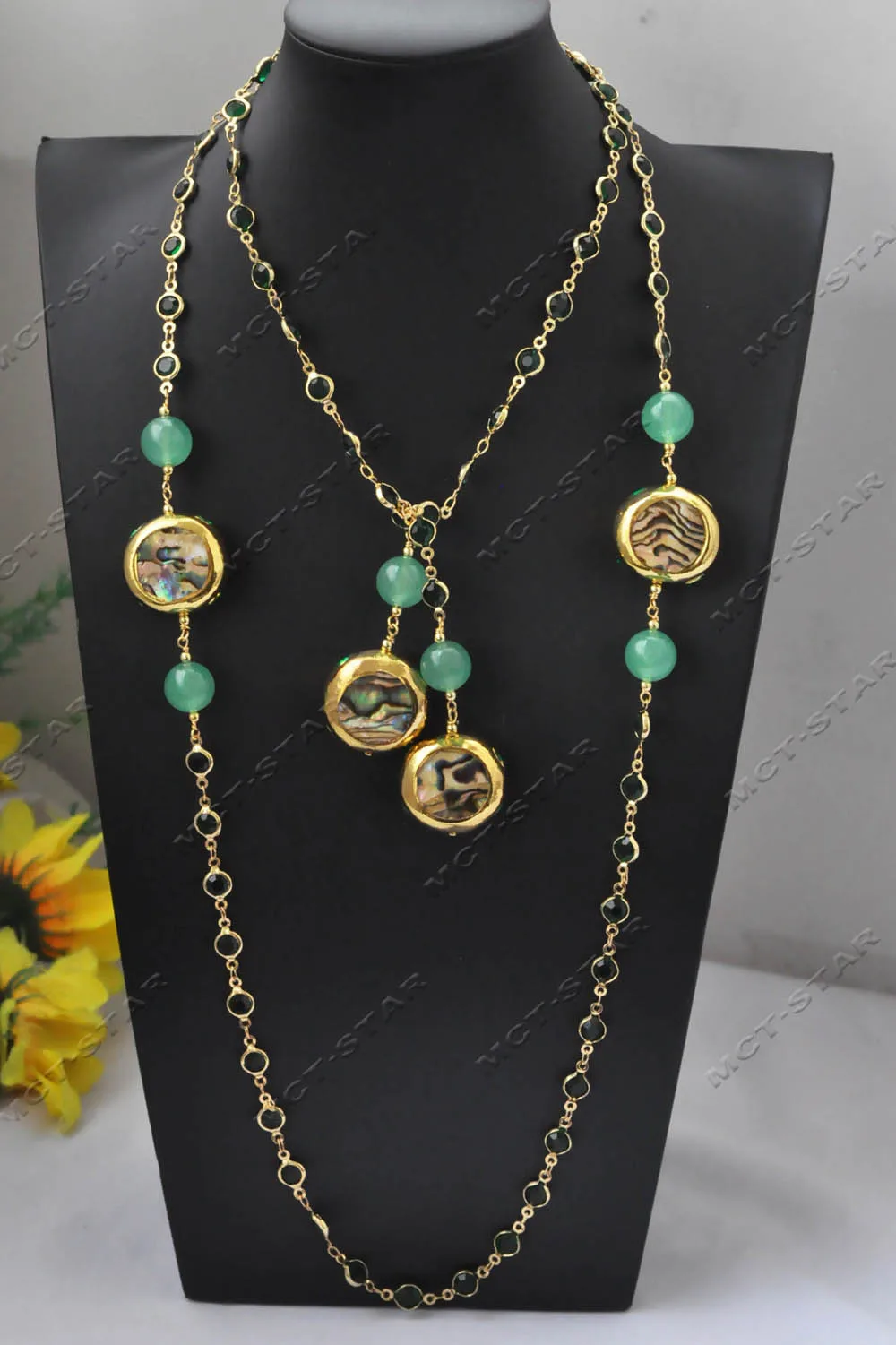 Z13447 47\'\' 25mm Peacock Abalone Shell Egg Green Jasper CZ Chain Necklace Pendant Custom Jewelry