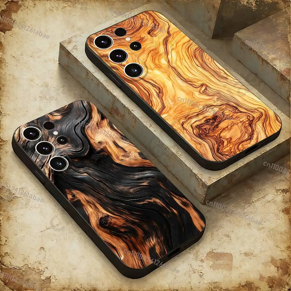 Cool Natural Wood Phone case For Samsung Galaxy A53,51,72,73,31,30,42 Soft Silicone Black Cover