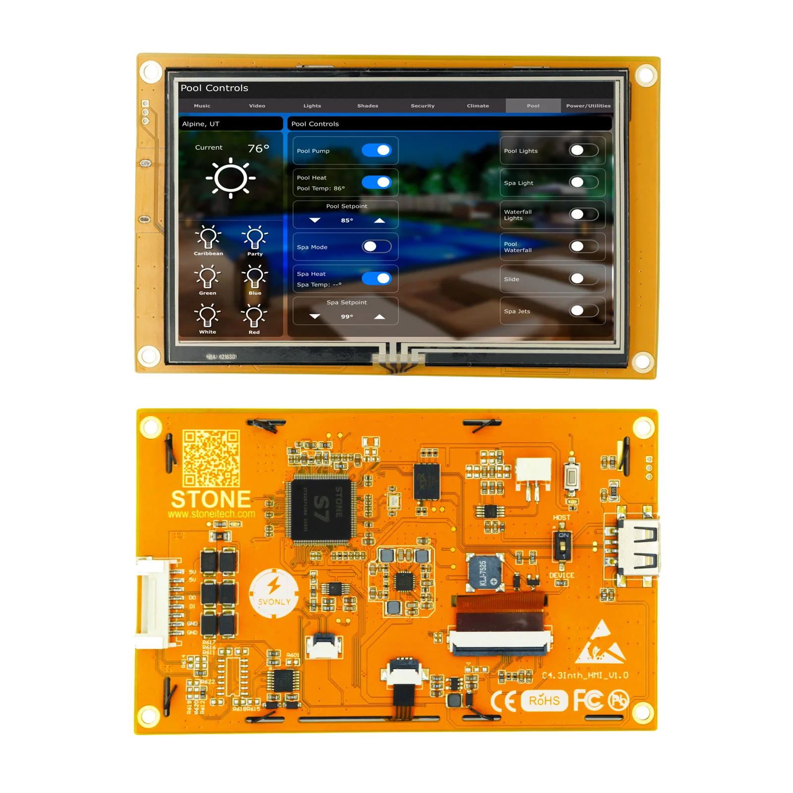 4.3 inch with Touch Panel HMI Graphic LCD Display Module Support for ST MCU/Raspberry Pi