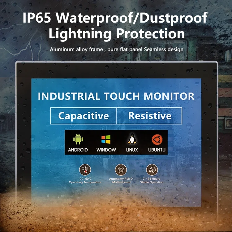 15 Inch Touch Screen Monitor Capacitive Resistance Industrial Fanless LCD Display IP65 Waterproof Embedded TouchScreen Monitor