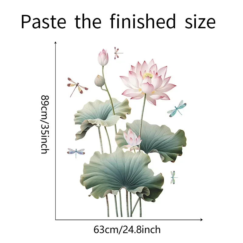 Green Plant Lotus Flower Wall Stickers For Room Decor Aesthetic Wall Decoration Bedroom Accessories Home Decor Plant Wallpaper