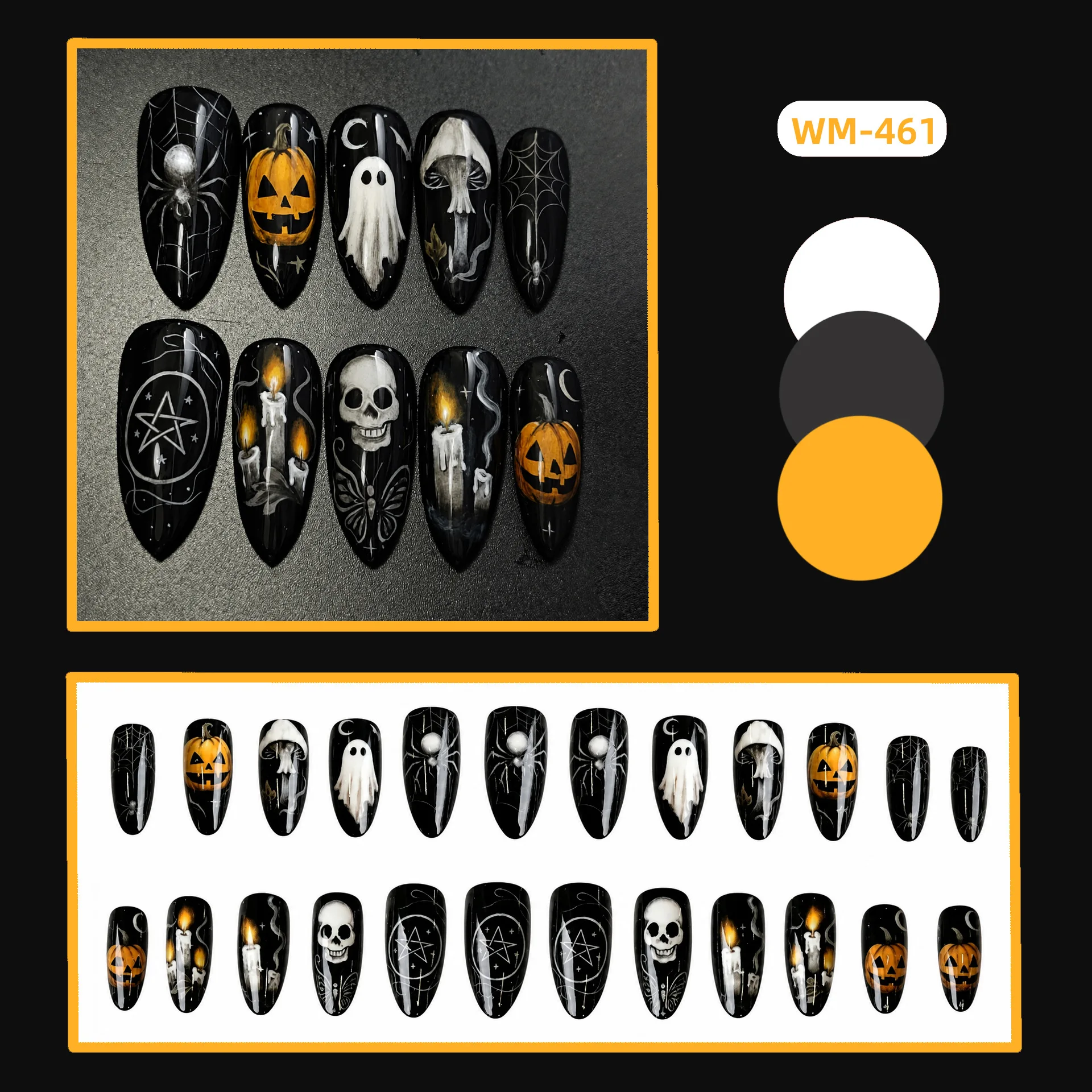 24 Stück Europäische Lange Sargförmige Aufklebenägel Gotisches Dunkles Schwarzes Spinnennetz-Design Französische Künstliche Nägel Halloween Tragbare Falsche Nägel – Detail 4