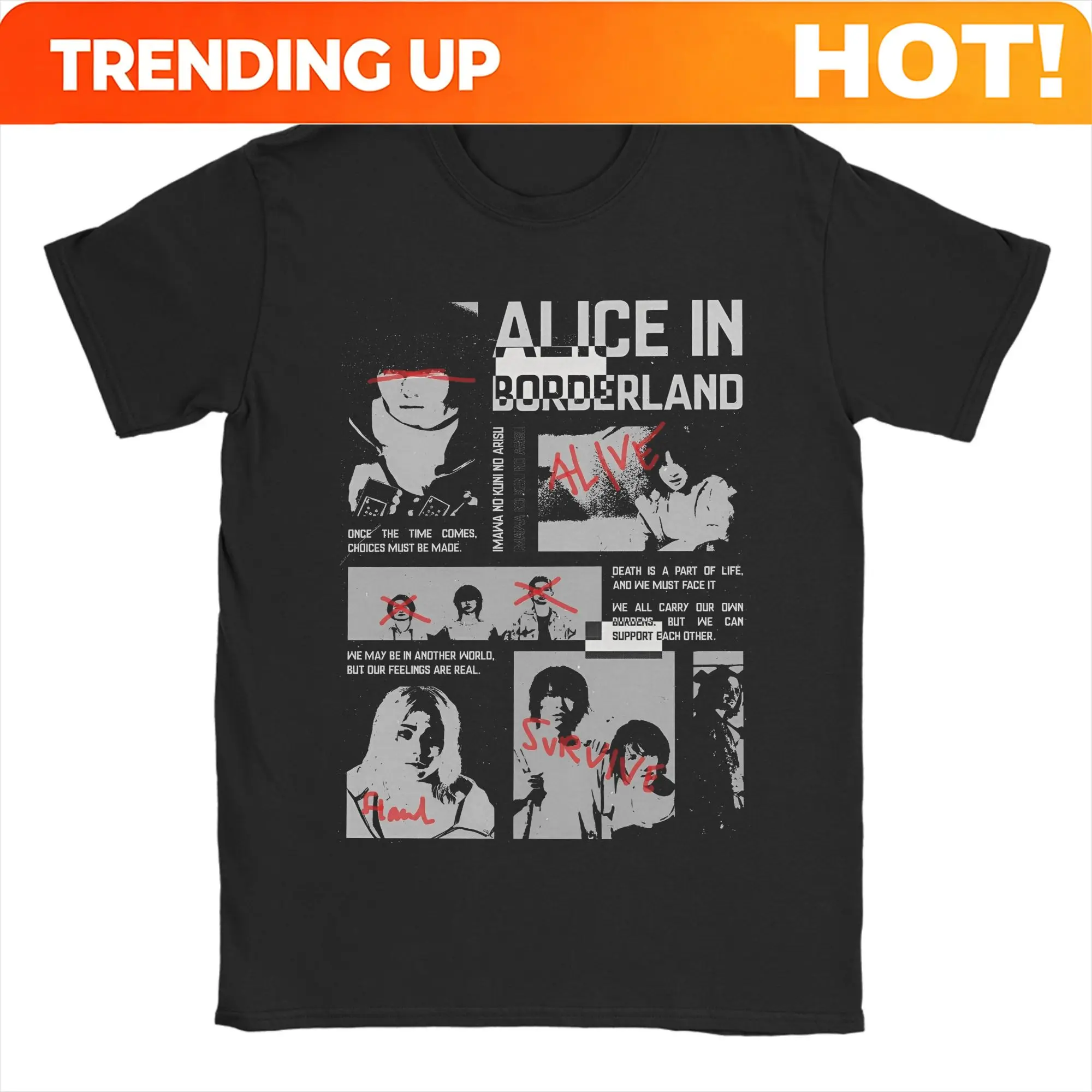 Customization Alice Borderlands Pure Cotton T-Shirt For Men Summer Classic T Shirts Crewneck Fashion Tees Oversize Cheap Tops