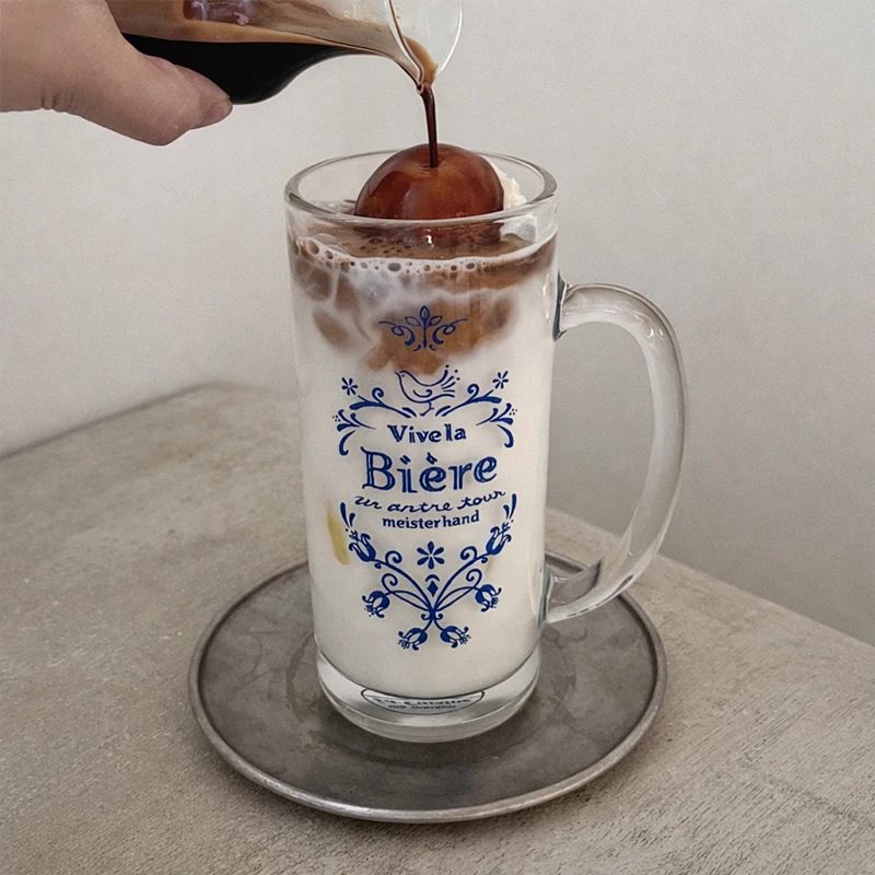 

Antibacterial Glass Coffee Milk Beer Cup Bracket Table Brand Straight Drink Cup Single Layer Cylinder Shape Korean Origin