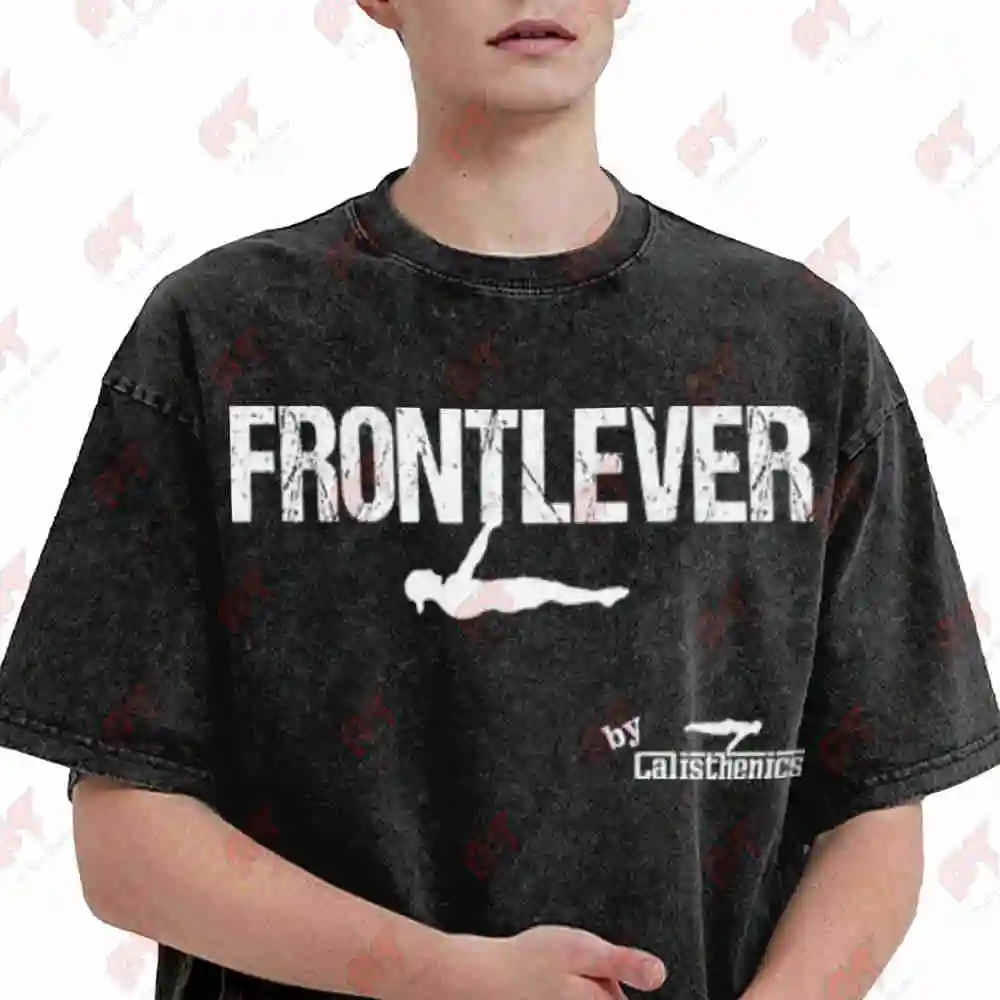 Front Lever Skill Calisthenics Vintage Washed Tee Pure Cotton T-Shirt