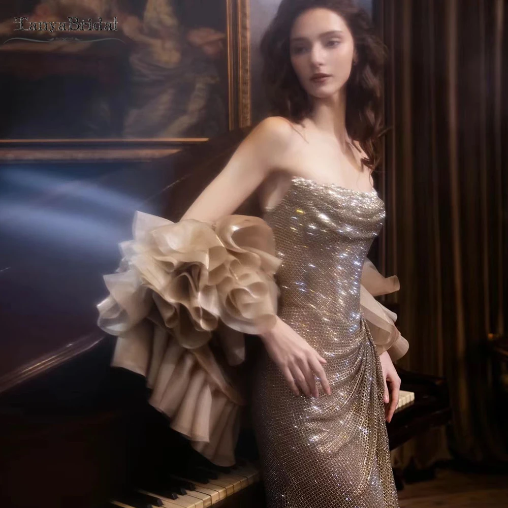 

Champagne Tulle And Organza Wedding Cape ,Ruffles Layer Bridal Bolero DJ509