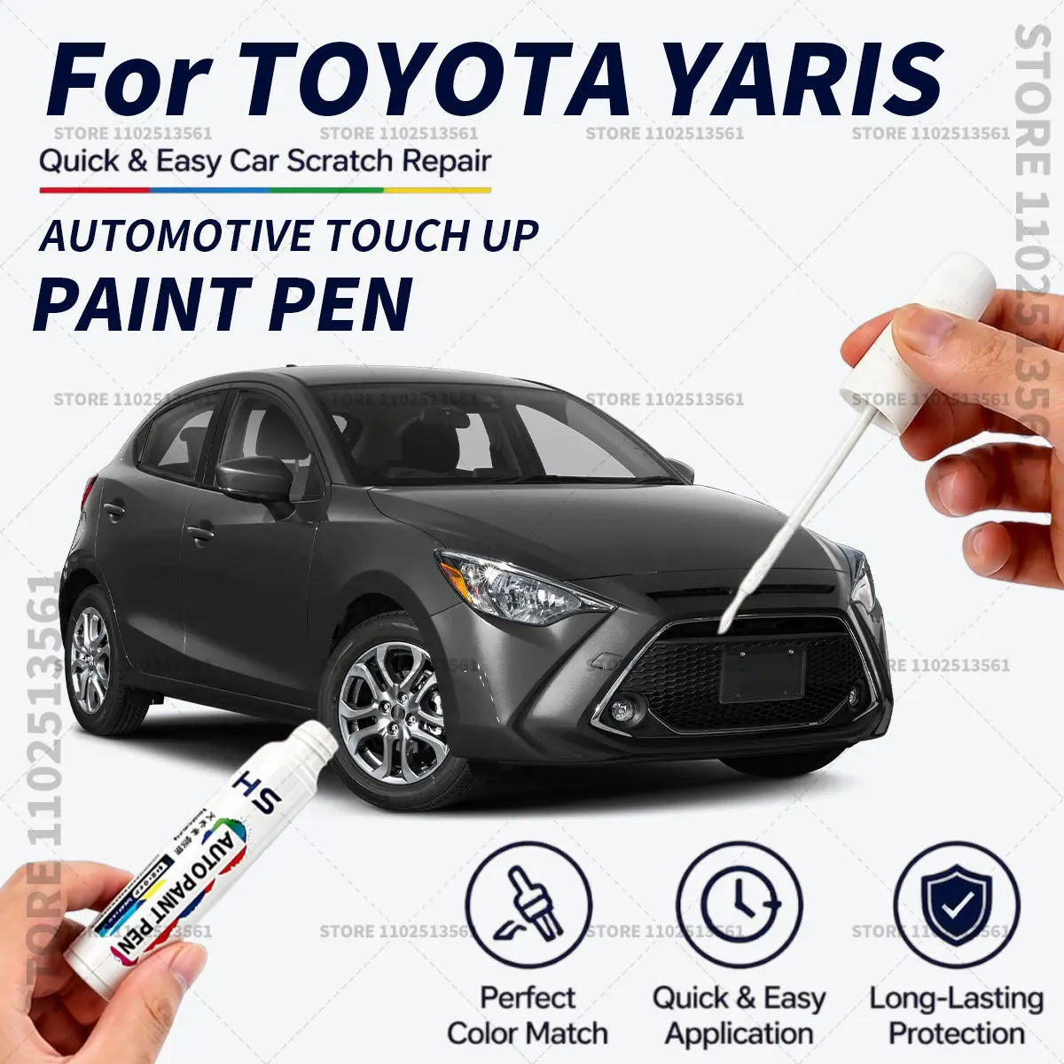 For TOYOTA YARIS Quick Dry Car Touch Up Paint Pen Auto Scratch Repair Brush for Paint Chips Scratches and Scuffs Black White 040