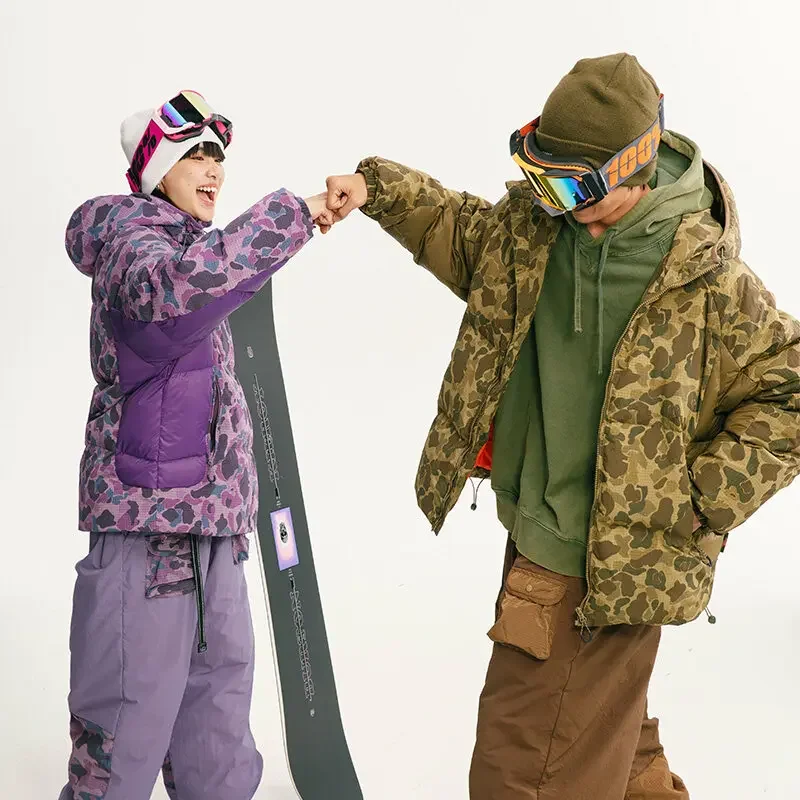 

Winter Camouflage Outdoor Three-proof Down Jacket Men Women Streetwear Loose Warm 90% White Duck Down Hooded Parka Jacket Coat