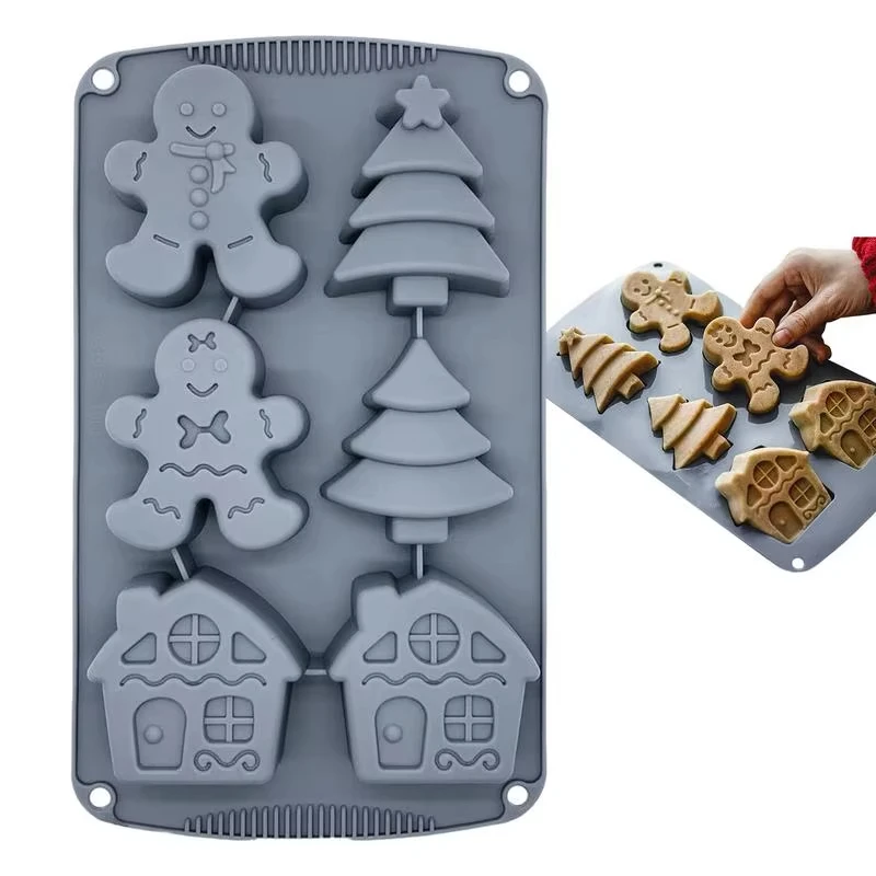 Christmas Silicone Baking Mold with Fun Christmas Shapes Gingerbread Tree & House premium Food-grade Silicone Mold