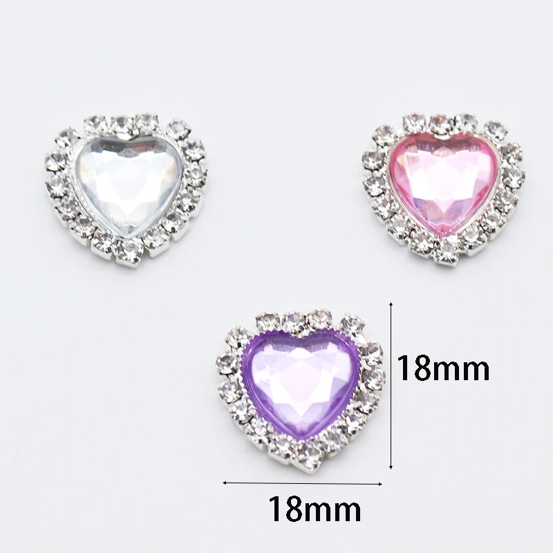 10pcs 18mm Metal Flat Button Shiny Rhinestone Heart Wedding Decorations DIY Bow Hair Accessories Gift Box Decoration Materials