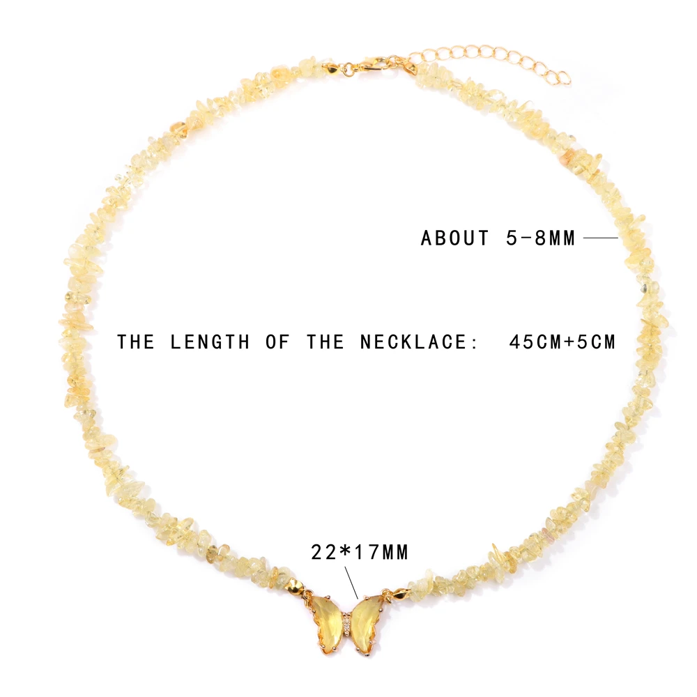 Trendy Colorful Butterfly Necklace Natural Tiger Quartzs Beaded Pendant Necklaces Party Jewelry for Women Girls Friendship Gift