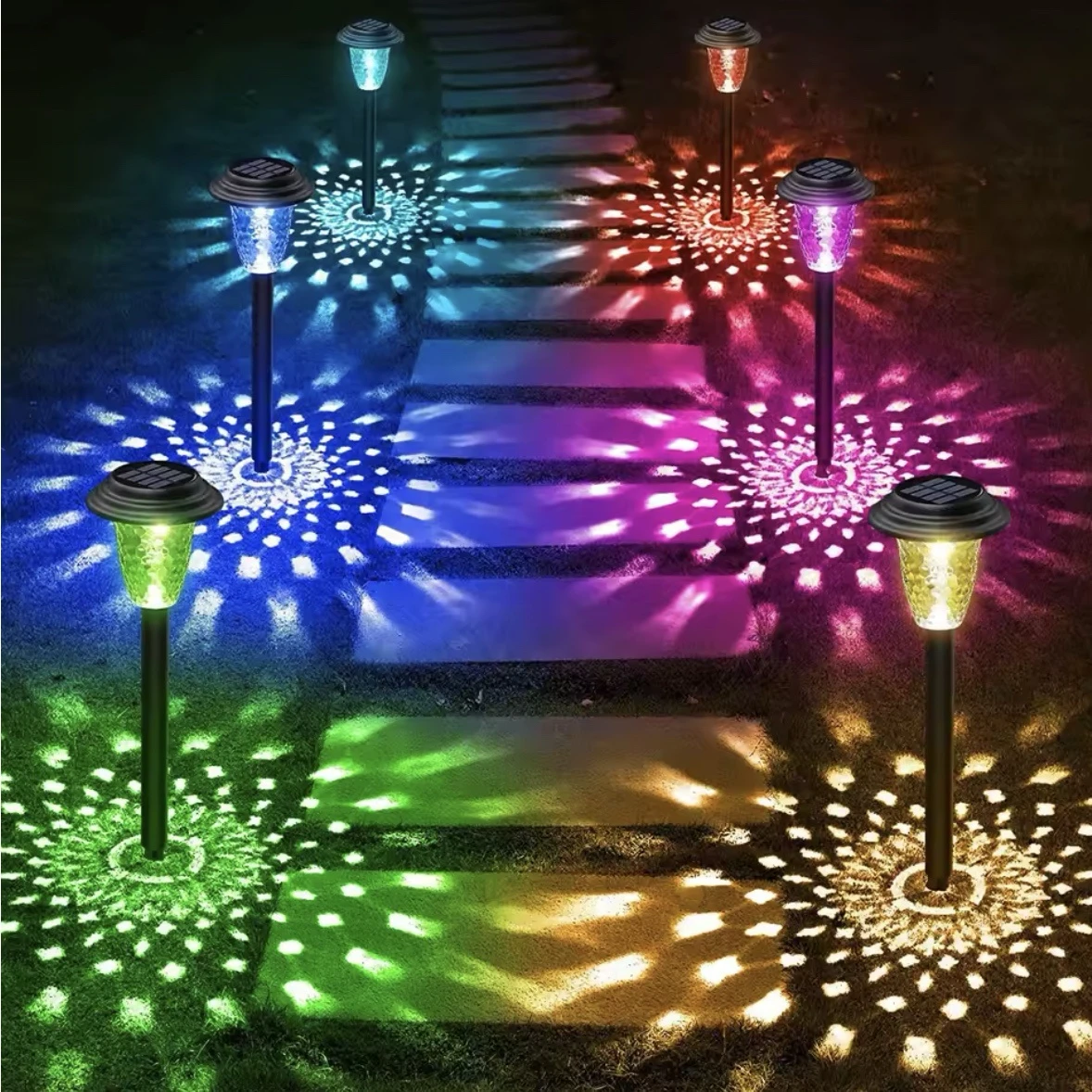 Solar Pathway Lights Bright RGB Color Changing/Warm White Outdoor Waterproof Garden Lamp Powered Landscape Path Lights for Yard