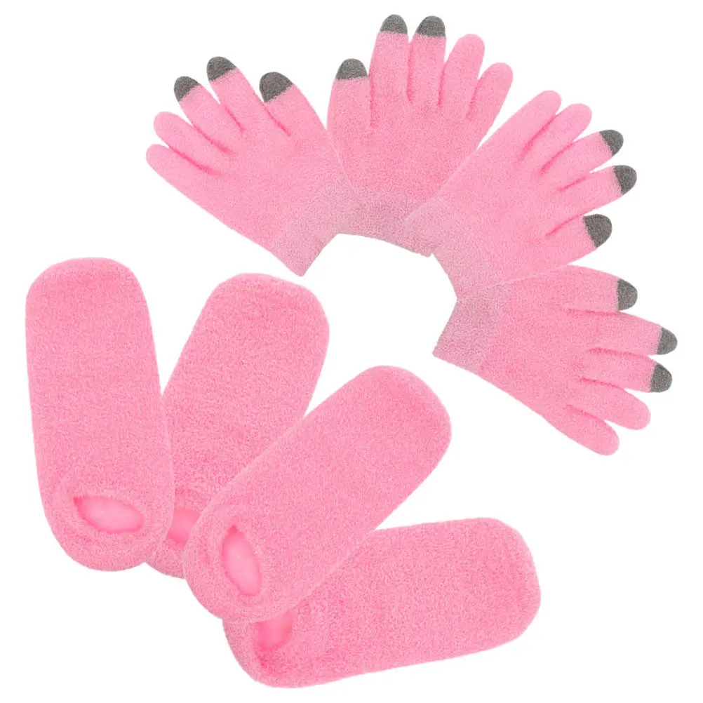 

2Pairs Touchscreen Gloves and Moisturizing Socks Set Yarn Warm Winter Gloves for Dry Hands Feet Spa Gel Socks Light