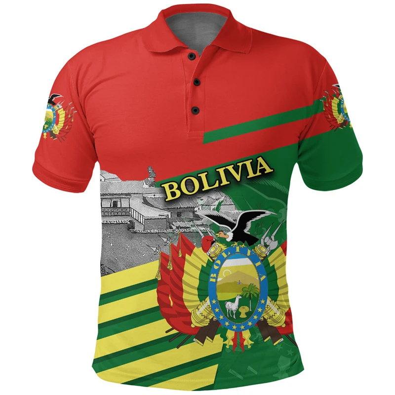 3d Print Bolivia Flag Polo Shirt For Men National Emblem Pattern T-shirt Tops Summer Casual Street Lapel Short Sleeve Tees 2024