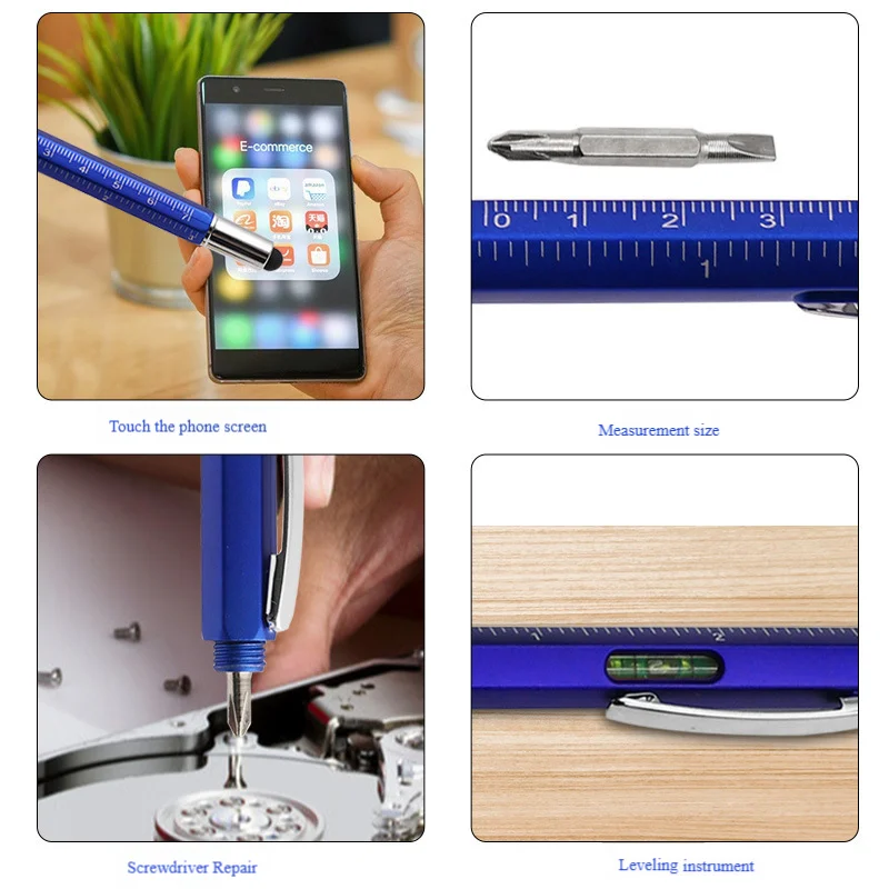 Multifunction Ballpoint Pen With/Without 10Pcs Refills 7-in-1 Touchscreen Stylus CM/Inch Ruler Spirit Level Handhold Screwdriver