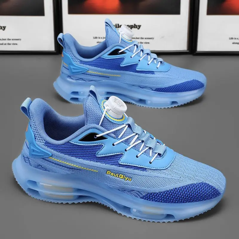 أحذية رجالية جديدة شبكية رفيعة مع أزرار دوارة أحذية رياضية كاجوال خالية من الدانتيل أحذية ركض قابلة للتنفس