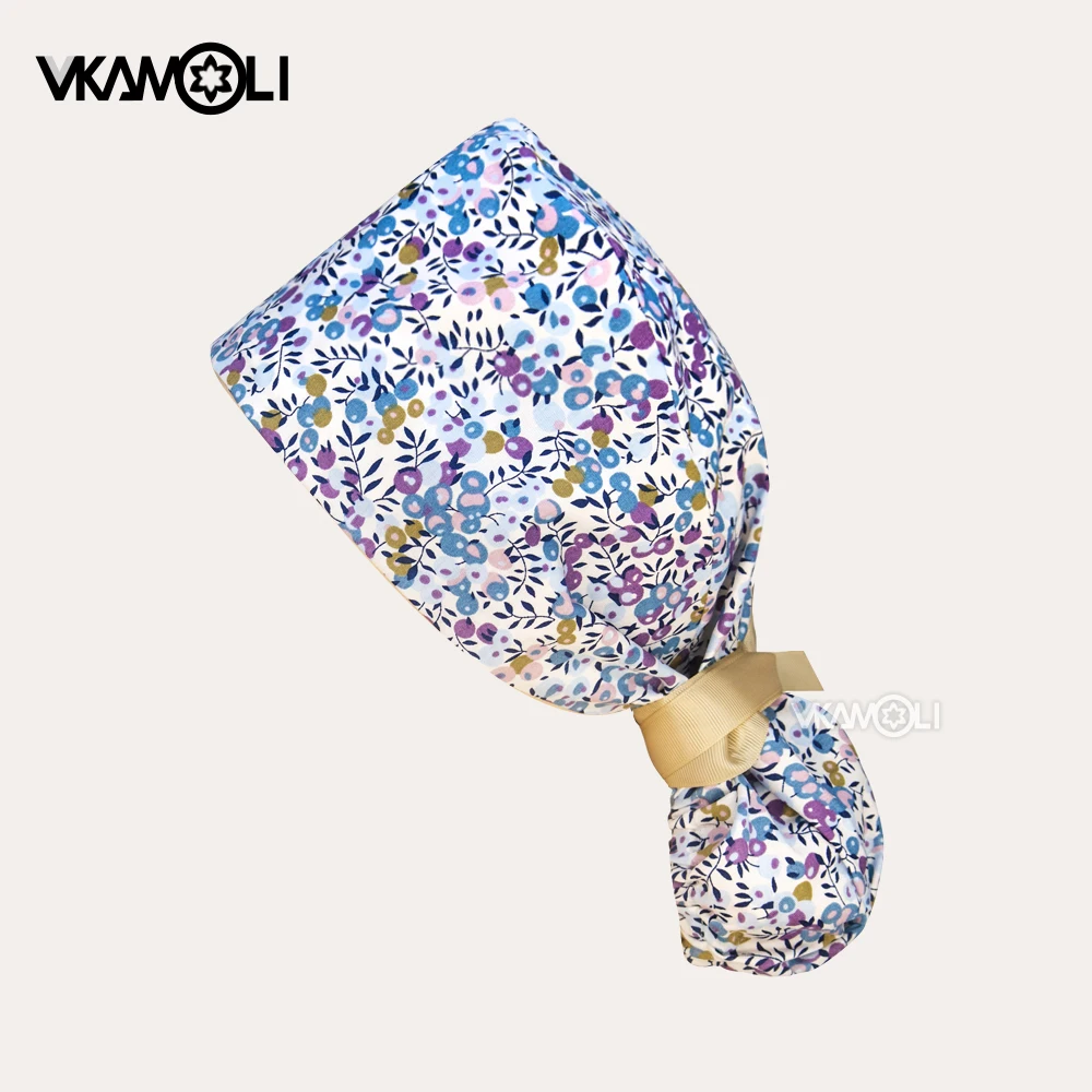 Casquettes d'infirmière à imprimé floral, casquettes de travail d'hôpital pour femmes, cheveux longs, queue de cheval