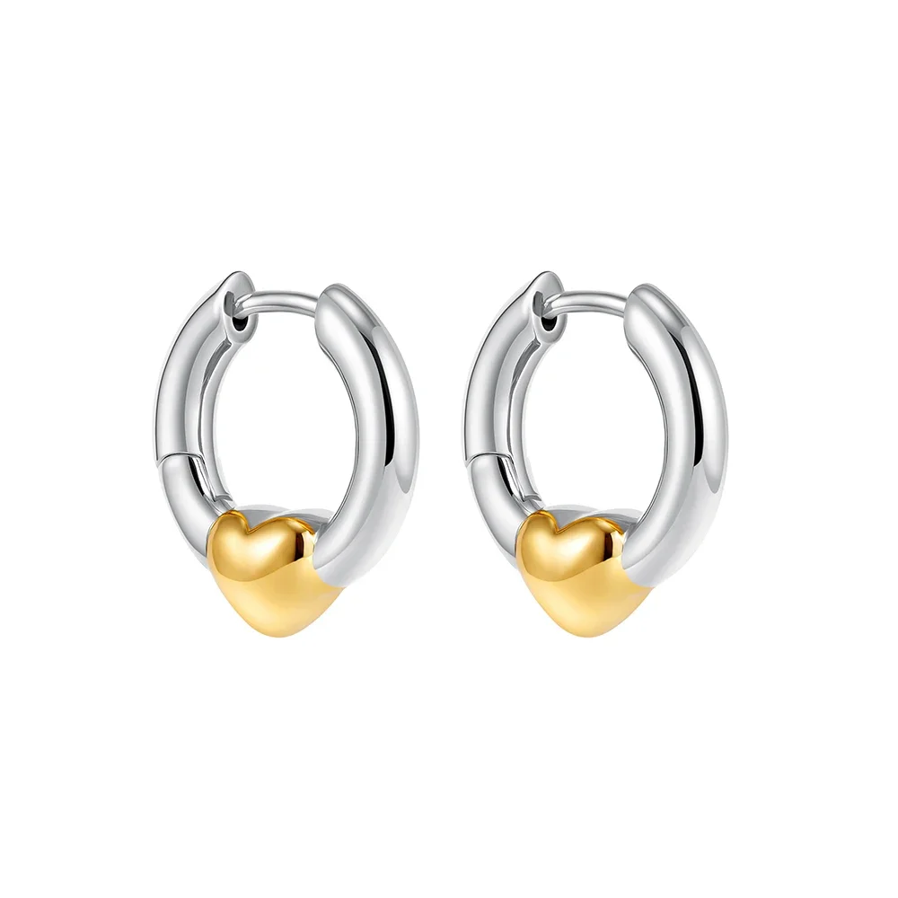 Minimalistyczne pozłacane kolczyki Huggie Hoop w kształcie serca dla kobiet CZ cyrkonia kolor srebrny klamra do uszu obręcze biżuteria w stylu vintage prezenty — zdjęcie 2