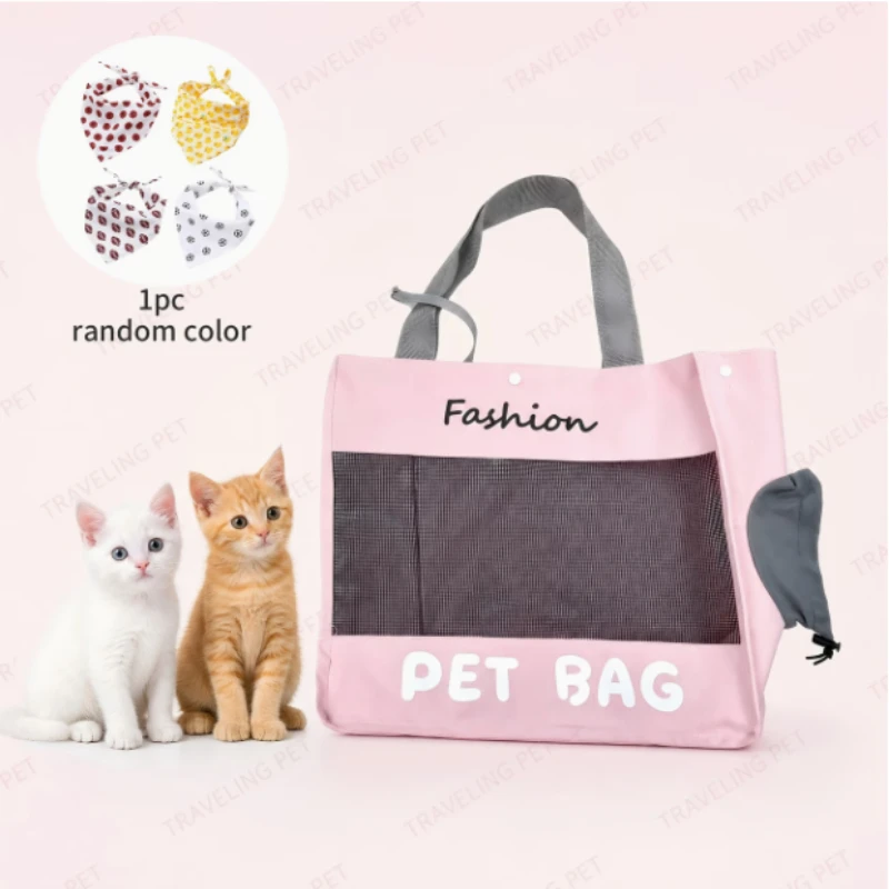 Juego de 2 mochilas transportadoras para mascotas, transpirables, de malla, para viajes, para cachorros pequeños, gatitos, para acampar al aire libre, con pañuelo para mascotas de diseño aleatorio