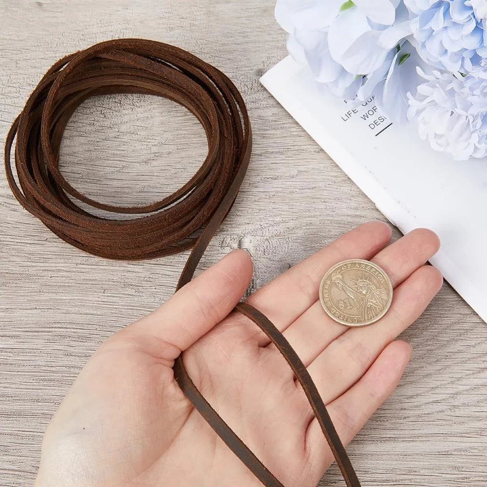 5 M * 4 มม.* 2 มม.Cowhide Strings หนังแบนเชือกหนังแท้ Braiding สําหรับสร้อยข้อมือสร้อยข้อเท้าสร้อยคอเครื่องประดับทํา