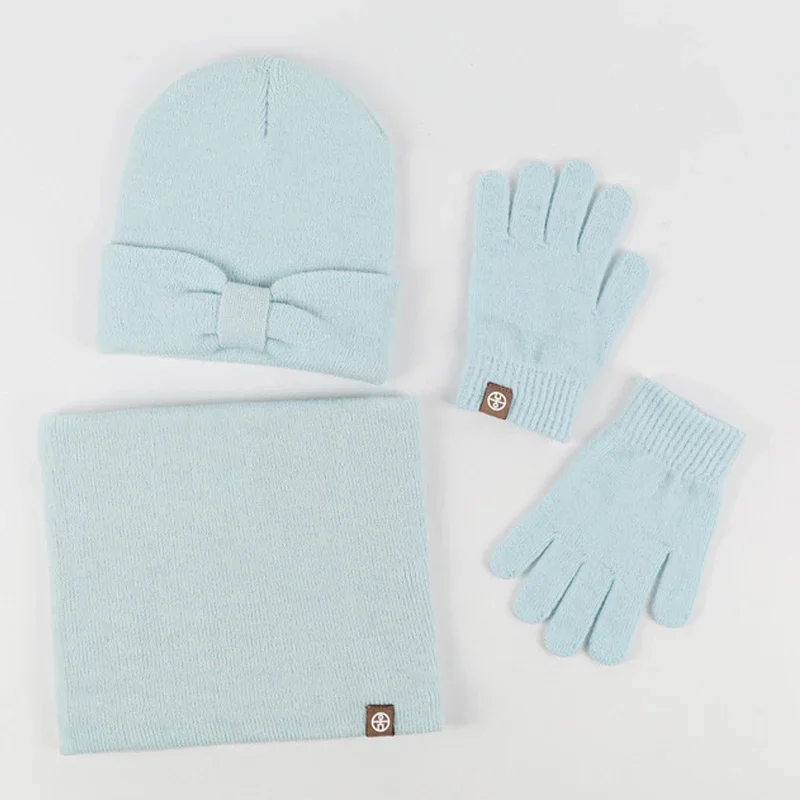 3pcs Set Baby Children Winter Hat Scarf Glove Solid Color Knit Beanies Snood Neck Warm Girls Boy Winter Cap Set 1-5Years