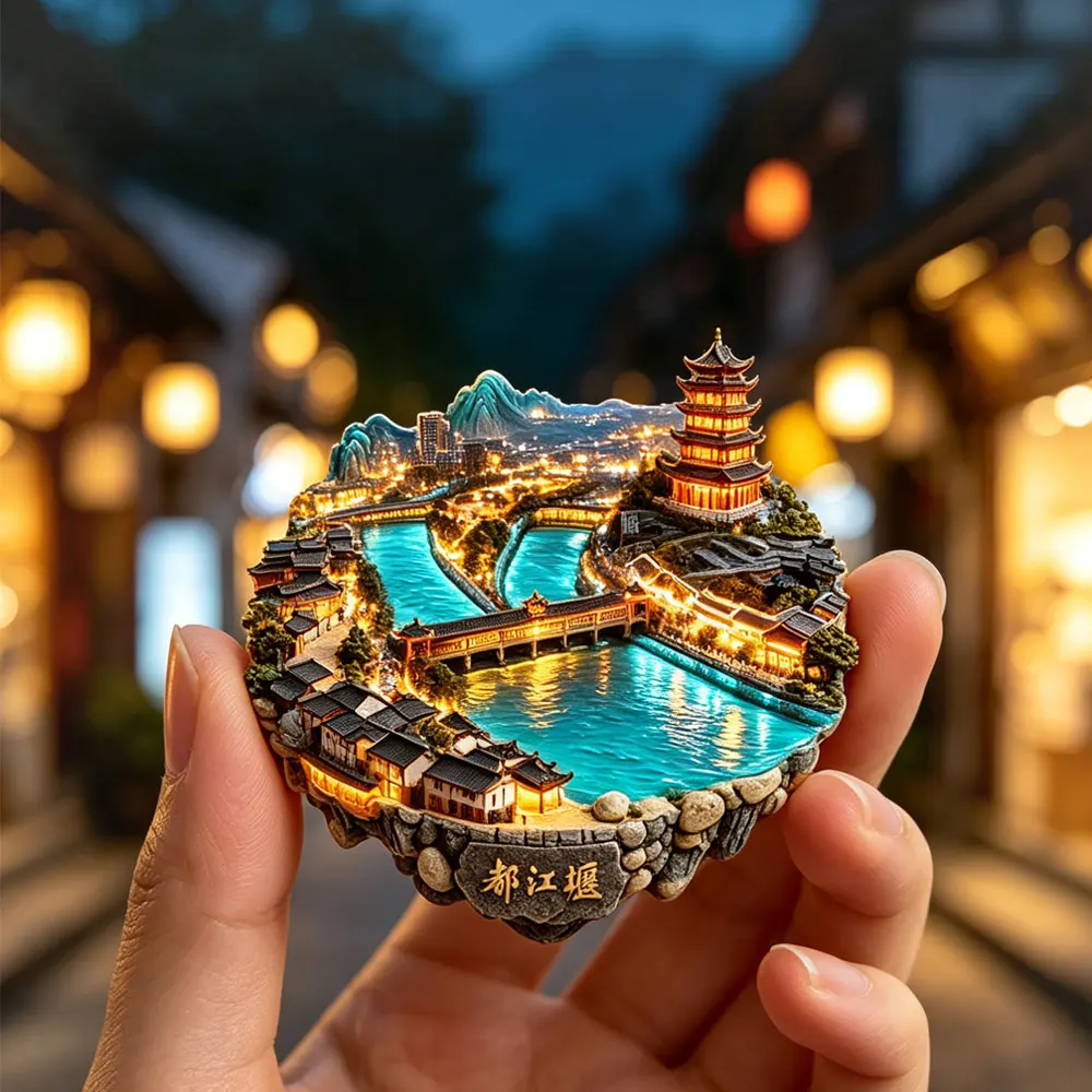 Dujiangyan SichuanChina3DEmbossed Metal Fridge Magnet City Landmark Refrigerator Magnet Travel Souvenir Creative Home Decoration