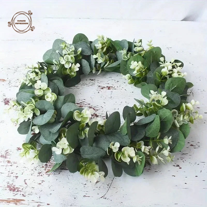

Artificial Flowers Eucalyptus Wreath Front Door DIY Green Leaves Wreath Spring Door Party Outdoor Faux Greenery Hanging Wreath