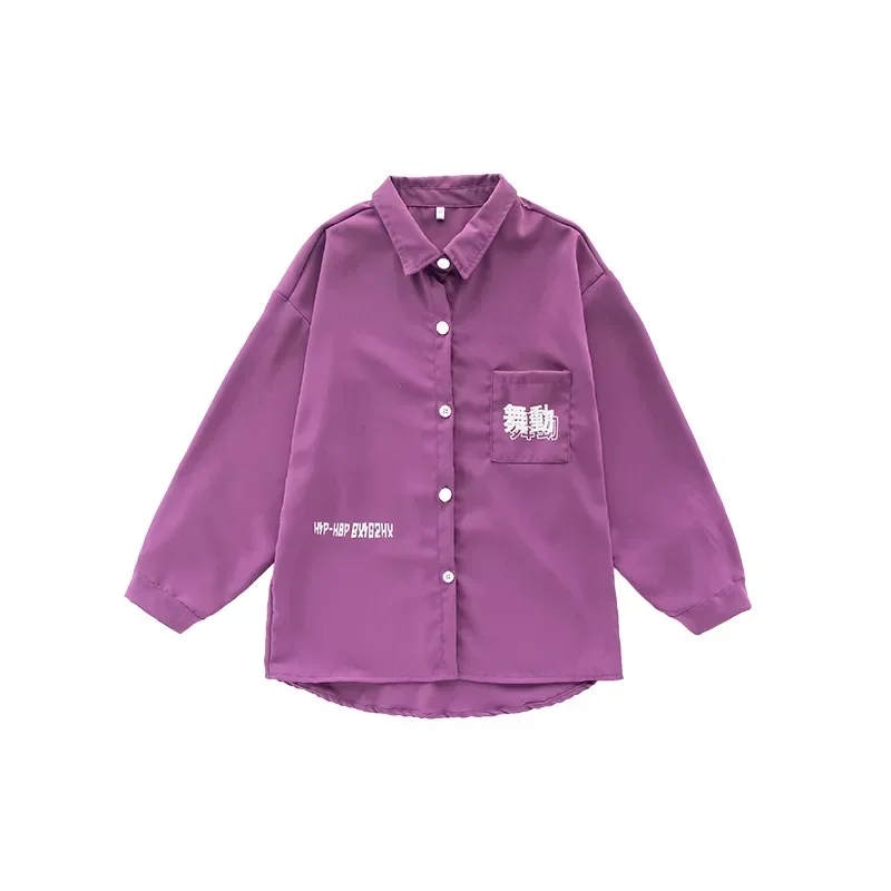 Kinder Street Dance Performance Outfit Lila Anzug Hemd Hosen Kpop Kleidung Jungen Mädchen Hip Hop Jazz Dancewear Streetwear DL10193