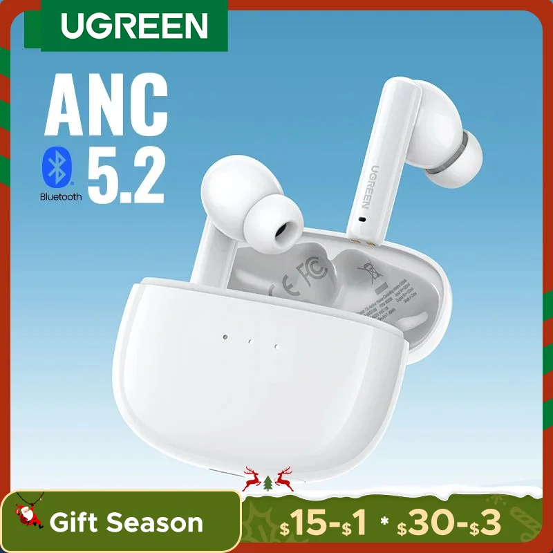 UGREEN HiTune T3 ANC Wireless TWS Bluetooth 5.2 Earphones Headset Active Noise Cancellation, in-Ear Mics Handfree Phone Earbuds