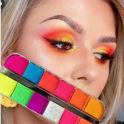 Paleta de sombra de ojos de neón, 12 colores, pigmento fluorescente mate, paleta de maquillaje de ojos, brillo duradero, paleta de sombras de ojos, polvo para decoración de uñas