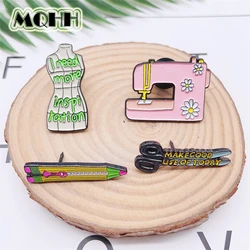 Creative Tools Pink Sewing Machine Scissors Pencil Enamel Pins Fashion Design Mannequins Fun Alloy Brooches Badges Jewelry Gift
